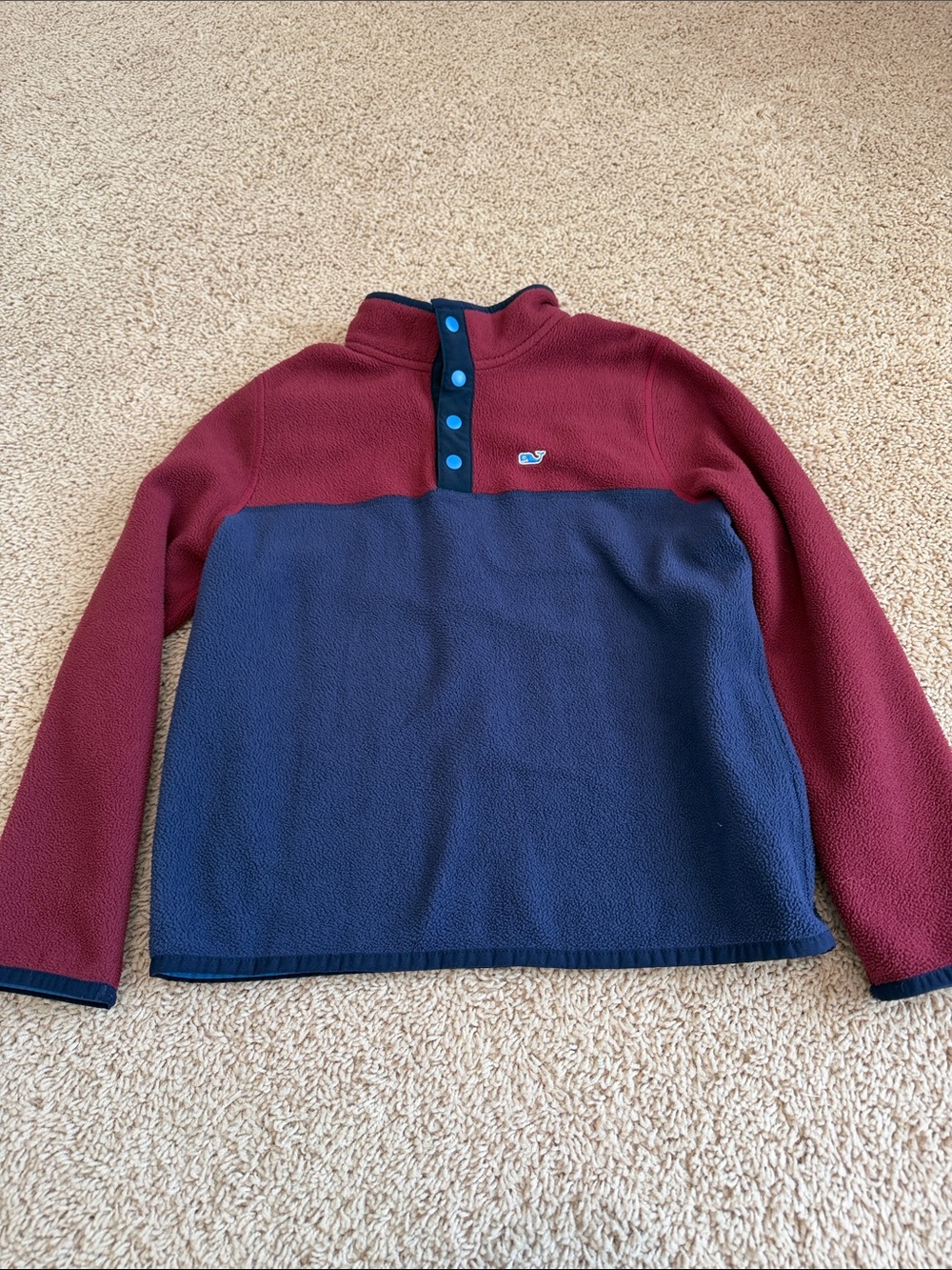 Vineyard Vines Burgundy and Navy Snap Popover Fleece